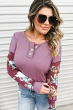 Purple Floral Accent Puff Sleeves Plus Size Thermal Top