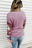 Purple Floral Accent Puff Sleeves Plus Size Thermal Top