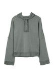Gray Casual Button Solid Patchwork Trim Hoodie