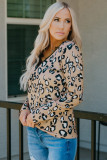 Leopard Print Lace Trim V Neck Top