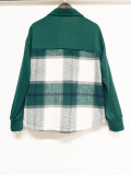Green Snap Button Splicing Plaid Jackets