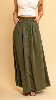 Plain Snap Button Long Length Suede Skirts