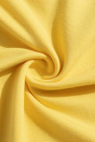 Yellow Color Block Splicing O-Neck Long Sleeve Tops
