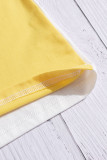 Yellow Color Block Splicing O-Neck Long Sleeve Tops