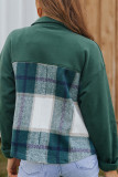 Green Snap Button Splicing Plaid Jackets