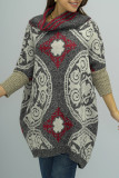 Funnel Neck Ethnic Pattern Knitting Sweater