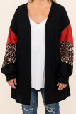 Black Leopard Color Block Sleeve Plus Size Cardigan