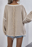 Plain Loose Fit Patchwork Knitting Sweater 