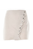 Scallop Edge Buttons Suede Skirt