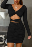 Backless V Neck Wrap Bust Hollow Out Bodycon Dress