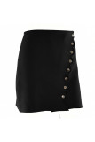 Scallop Edge Buttons Suede Skirt