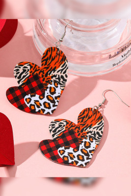 Plaid Leopard Print Heart PU Earrings MOQ 5pcs