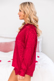 Red 2pcs Satin Leopard Long Sleeve Top and Shorts Lounge Set