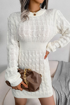 Plain Cable Knit High Waist Sweater Dress