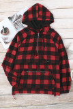 Red Buffalo Plaid Zipped Front Pocketed Hoodie