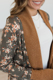 Brown Floral Patchwork Knitted Plus Size Cardigan