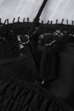Black Crochet Lace Smocked Criss Cross Spaghetti Strap Bralette