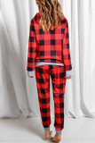 Red Plaid Pocket Drawstring Christmas Hooded Pajamas Set