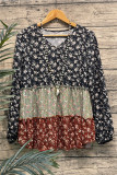 Colorblock Contrast Floral Print Pleated Top 