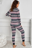 Pink Pink/Gray Christmas Pattern Print Long Sleeve Top and Skinny Pants Home Suit