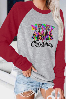Merry Christmas Trees Rainbow Leopard Printed Long Sleeve Top Women UNISHE Wholesale