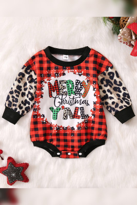 Buffalo Plaid with Leopard Xmas Print Baby Rompers