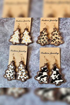 Leopard Cow Print Christmas Tree Wood Earrings MOQ 5PCS