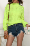 Neon Color High Collar Cable Knit Sweaters