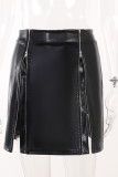 High Waist Zipper Leather Skirt Dress 