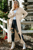 Beige Plus Size Ribbed Long Open Front Cardigan