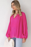 Rose Pleated Bead String Tie V Neck Blouse