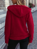 Red Santa Patchwork Zipper Pockets Fleece Hooded Coat