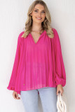 Rose Pleated Bead String Tie V Neck Blouse