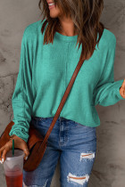 Green Solid Color Patchwork Long Sleeve Top