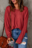 Red Solid Color Patchwork Long Sleeve Top