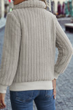 Apricot Zipper Design Ribbed Fleece Sweatshirt 
