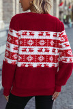 Red Xmas Print Patchwork Fleece Pullover