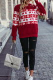 Red Xmas Print Patchwork Fleece Pullover