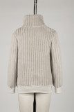 Apricot Zipper Design Ribbed Fleece Sweatshirt 