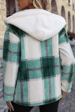 Plaid Button Up Hooded Fleece Coat 