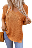Orange Chest Pocket Knit Short Sleeve Top
