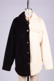 Black and White Colorblock Fleece Coat 