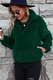 Green Zip Collar Fleece Pullover Sweatshirt 