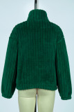 Green Zip Collar Fleece Pullover Sweatshirt 