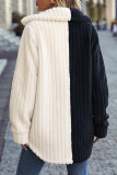 Black and White Colorblock Fleece Coat 