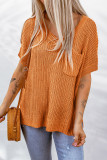 Orange Chest Pocket Knit Short Sleeve Top