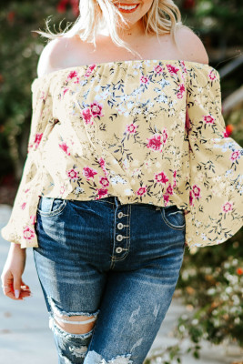 Plus Size Floral Off Shoulder Ruffle Sleeve Top