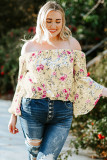Plus Size Floral Off Shoulder Ruffle Sleeve Top