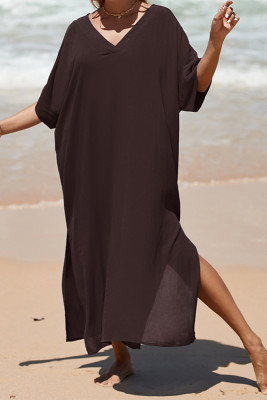 Plain V Neck Beach Dress Kimono 