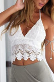 White Floral Lace Crochet Halter Backless Bralette